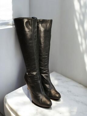 Women Vintage Leather Black Tall Boots By Halogen Size 8.5M